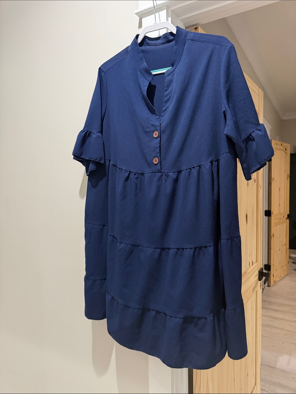Tiered Navy Button-Front Tunic Dress